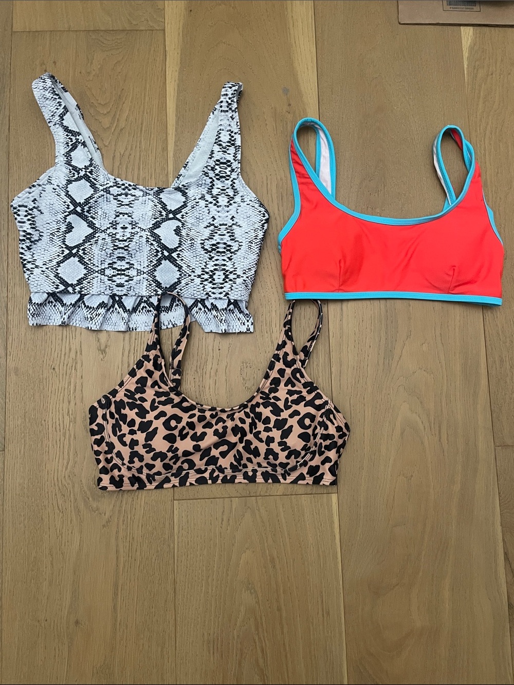 3-Pack Bakini Top Set - Snake Print, Leopard Print & Bright Coral